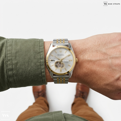 Gold/Silver 7-Link Jubilee Metal Watch Bracelet on Bulova 98A284 Men's Classic Automatic Watch