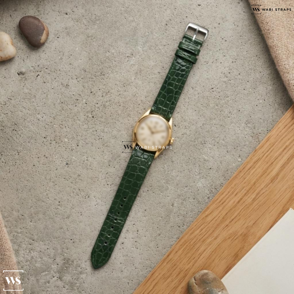 Green Alligator Grain Leather Watch Strap on Rolex Oyster