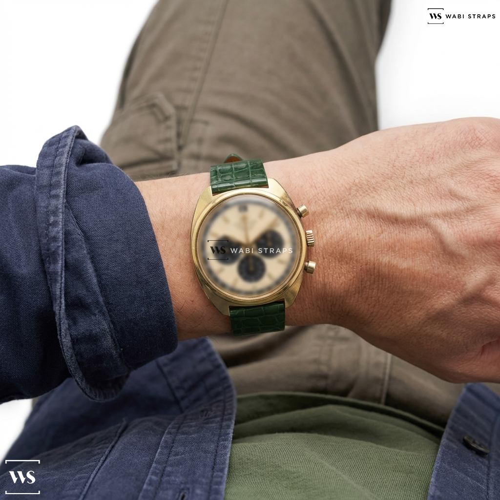 Green Alligator Grain Leather Watch Strap on Movado Datron HS360