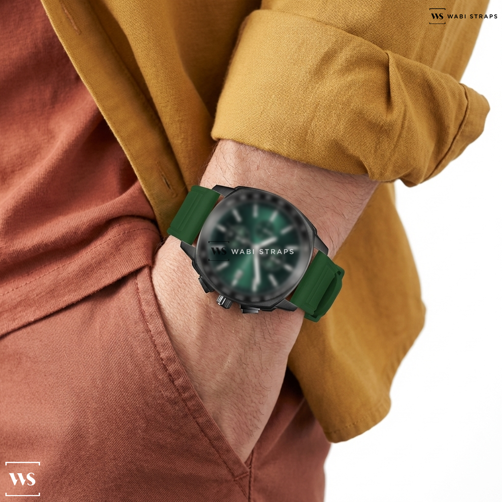 Green Smooth Rubber Watch Strap on SOLVIL ET TITUS MODERNIST W06-03308-009 CHRONOGRAPH QUARTZ MEN WATCH
