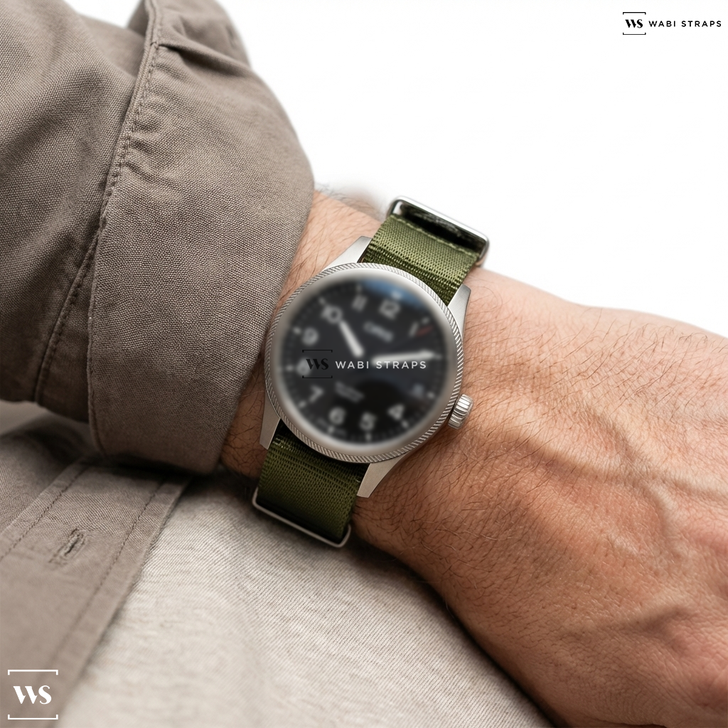 Green Basic Nylon Watch Strap on Oris Big Crown ProPilot Big Date