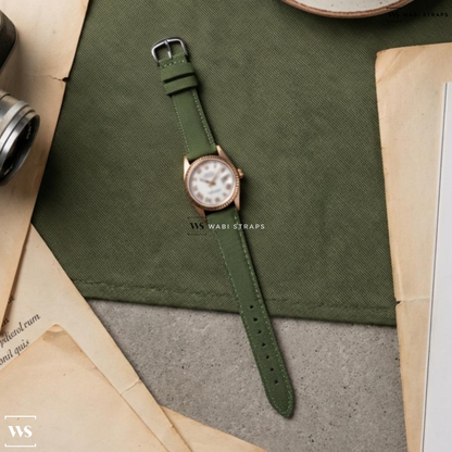 Green Rough Weave Canvas Watch Strap on Rolex Datejust Buckley Rose Gold 1601/9