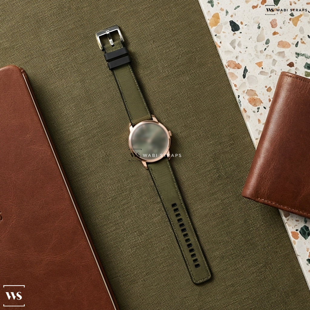 Green Hybrid Canvas Watch Strap on Vacheron Constantin Patrimony Traditionnelle Manual Wind 18K Rose Gold GREEN DIAL