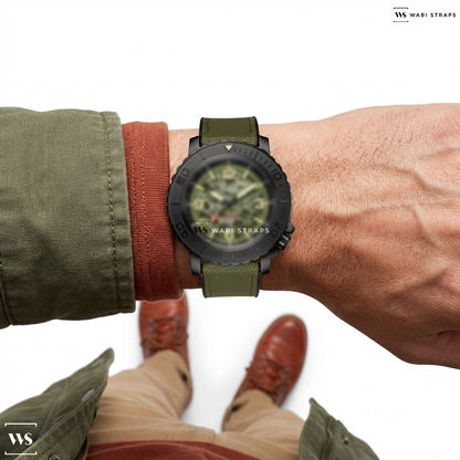 Green Hybrid Canvas Watch Strap on SOLVIL ET TITUS THE CAPE W06-03279-006 3 HANDS MECHANICAL MEN WATCH