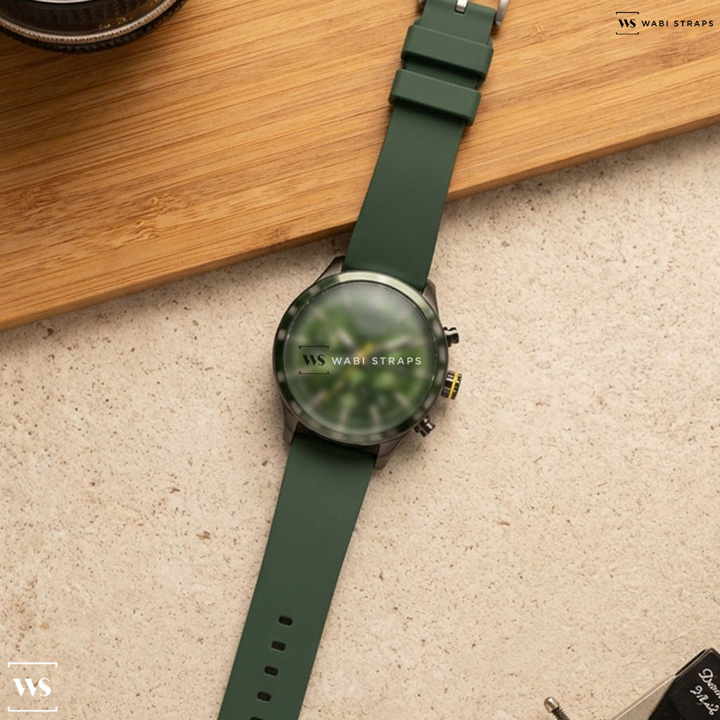 Green Smooth Rubber Watch Strap on SOLVIL ET TITUS SABER W06-03287-004 CHRONOGRAPH QUARTZ MEN WATCH