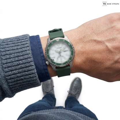 Green Smooth Rubber Watch Strap on CITIZEN NY0168-64A PROMASTER FUGU LIMITED EDITION AUTOMATIC MEN WATCH