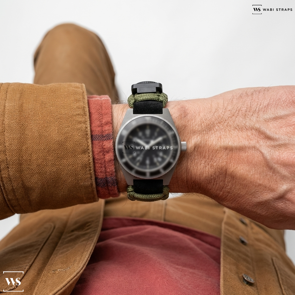 Green Woven Nylon Watch Strap on Marathon General Purpose Mechanical