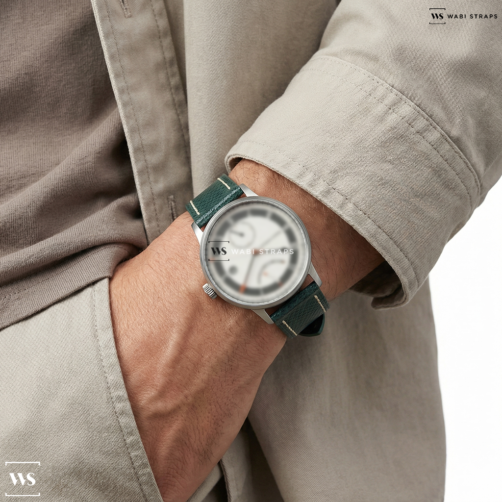 Green Pebbled Leather Watch Strap on Martenero Edgemere Reserve LE