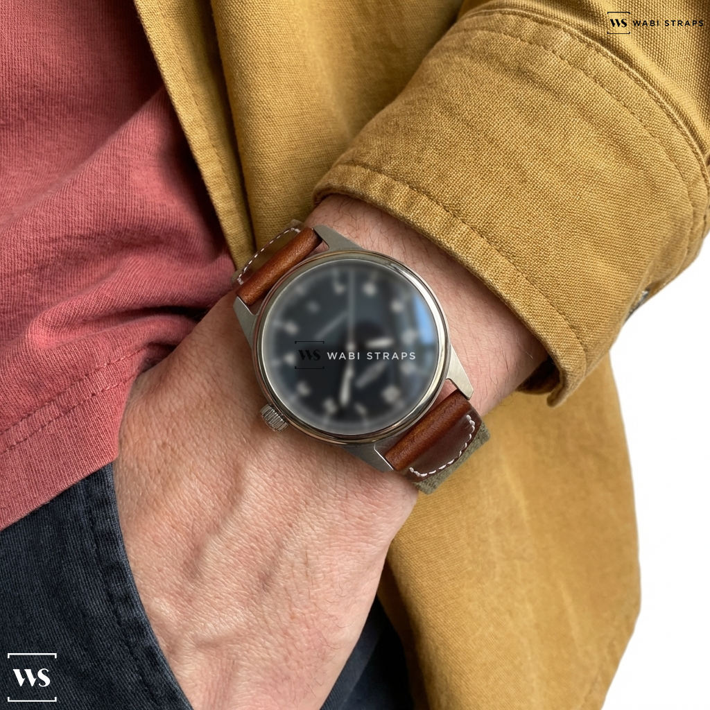 Green Hybrid Leather Watch Strap on 42mm Automatic Standard Issue Field Watch with Date