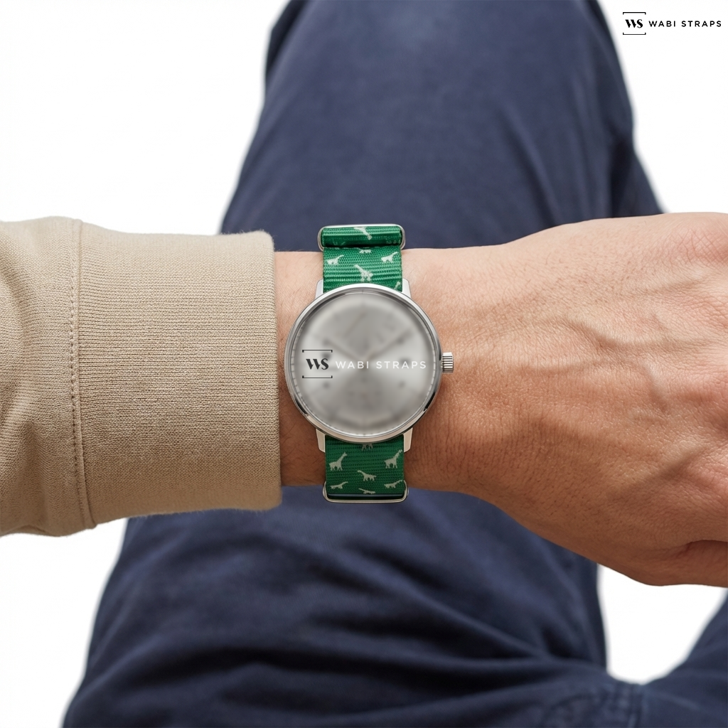 Green/White Graphic Print Nylon Watch Strap on Junkers Bauhaus 9.11.01.03