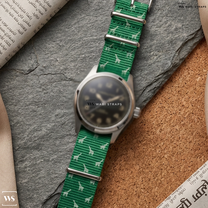 Green/White Graphic Print Nylon Watch Strap on Hamilton Khaki Field Murph 38mm