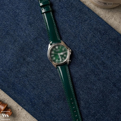 Green Glossy Leather Watch Strap on Promaster Quartz Green Dial Titanium Men's Watch