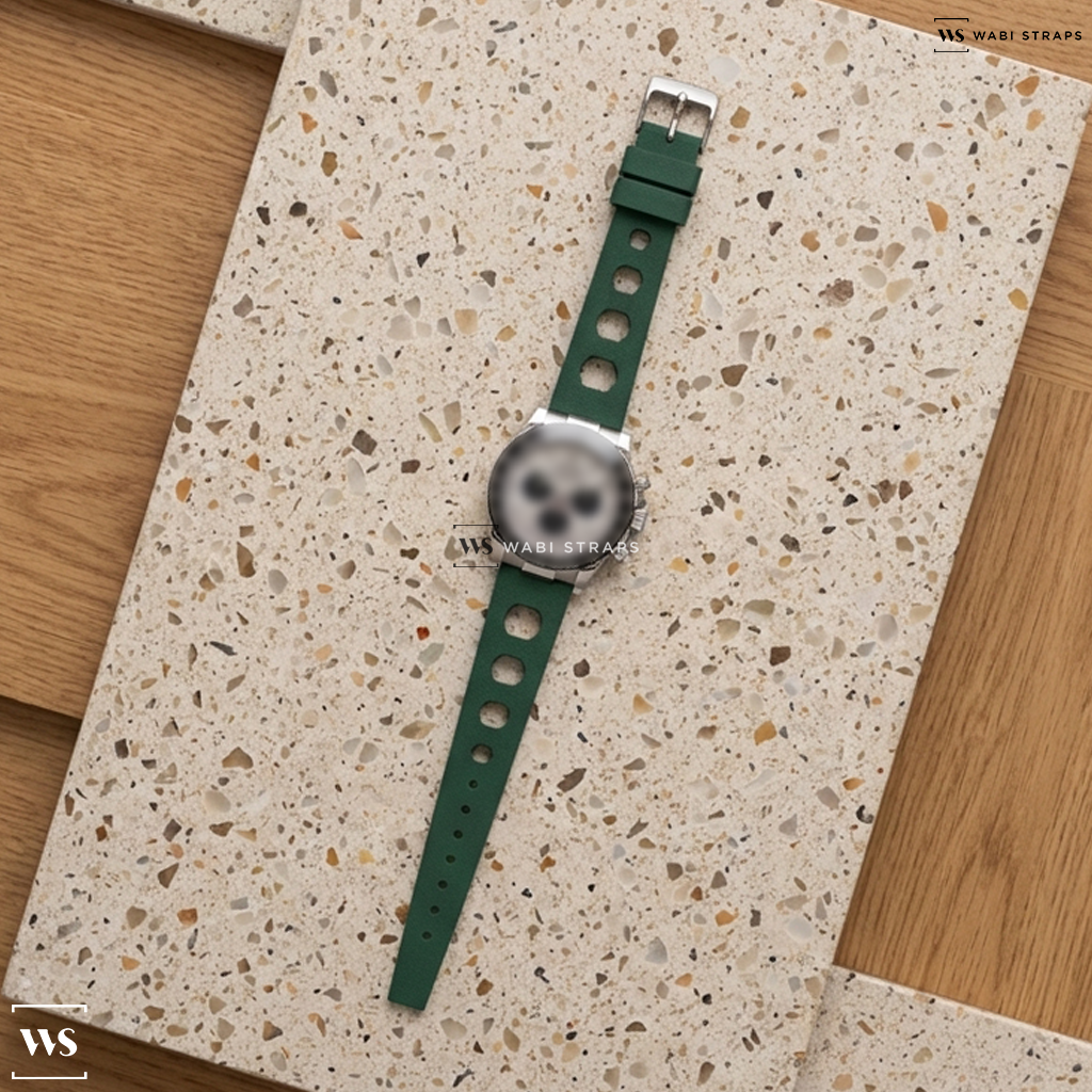 Green Perforated Silicone Watch Strap on Rolex Cosmograph Daytona Ghost White Gold Ceramic