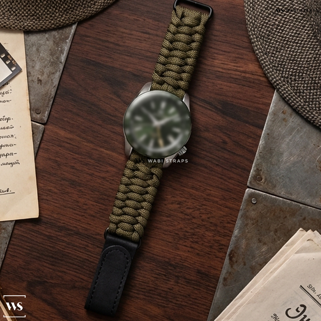 Green Woven Nylon Watch Strap on Grand Seiko Sport SBGE257