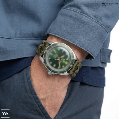 Green Woven Nylon Watch Strap on William Wood Watches Valiant Collection The Green Watch 41mm Mens Watch WWVG01
