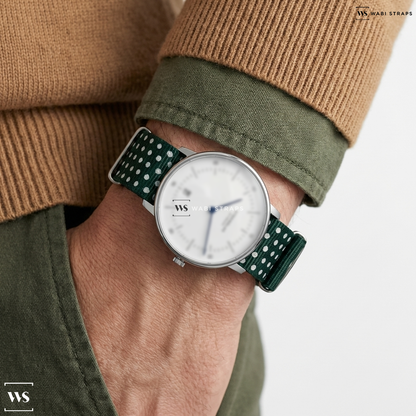 Green/White Graphic Print Nylon Watch Strap on Sternglas NAOS White