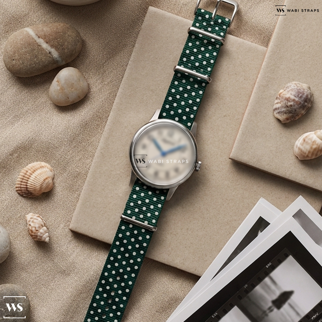 Green/White Graphic Print Nylon Watch Strap on Alpina Heritage Automatic