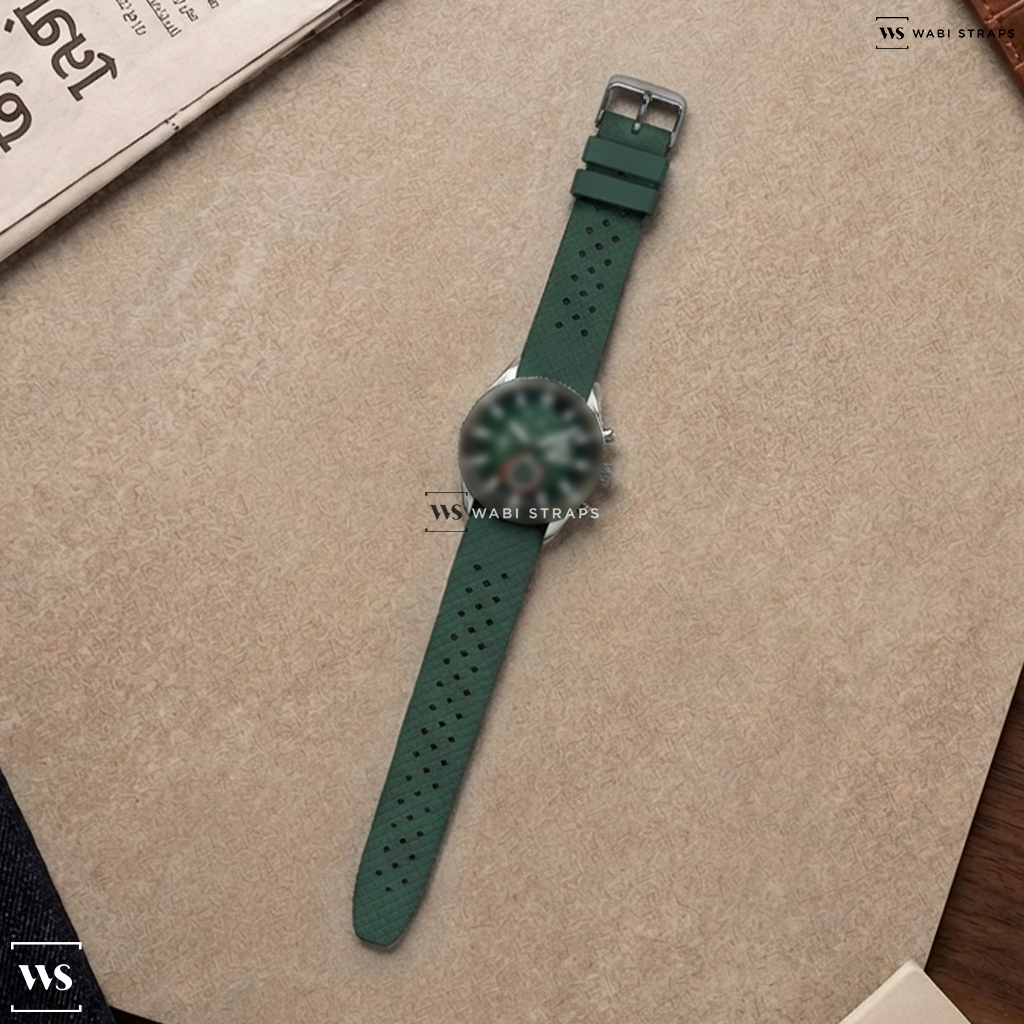 Green Textured Rubber Watch Strap on TUTIMA GLASHÜTTE GRAND FLIEGER AIRPORT CHRONOGRAPH 6407-03 AUTOMATIC MEN WATCH