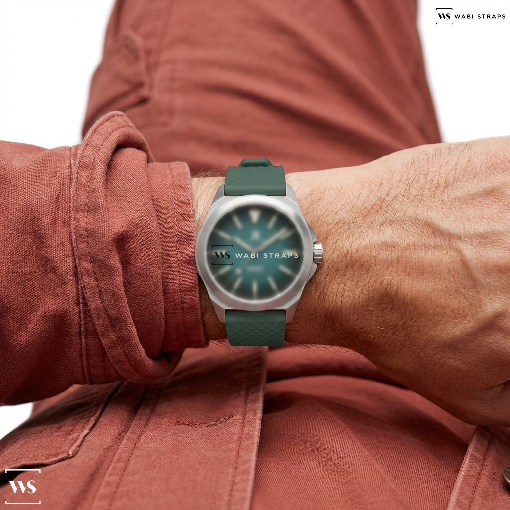 Green Textured Rubber Watch Strap on RZE RESOLUTE - Urban Teal