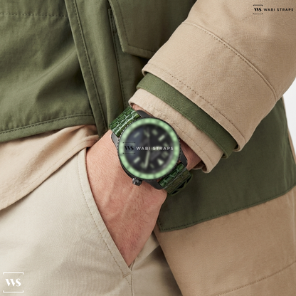 Green Embossed Glossy Rubber Watch Strap on Bremont Bamford Supermarine Neon Green & Black