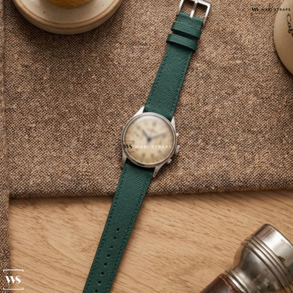 Green Cross Hatch Leather Watch Strap on Breitling Chronograph