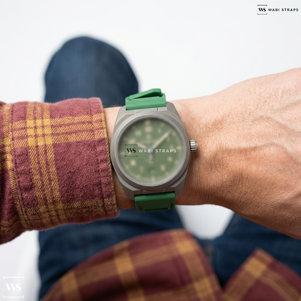 Green Perforated Rubber Watch Strap on Formex Field Automatic 40mm (All Dial Colors & Straps)