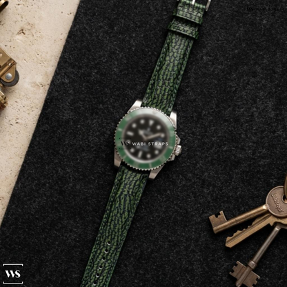 Green Shark Grain Leather Watch Strap on Rolex Submariner Date 126610LV Kermit GREEN 2024