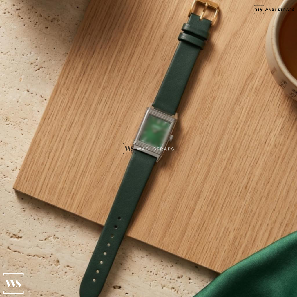 Green Smooth Leather Watch Strap on Jaeger LeCoultre Grande Reverso "Tribute to 1931" London Flagship Limited Edition