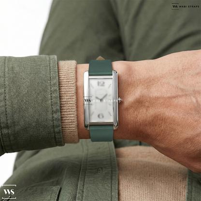 Green Smooth Leather Watch Strap on Cartier Tank Cintree WGTA0027 Platinum LIMITED