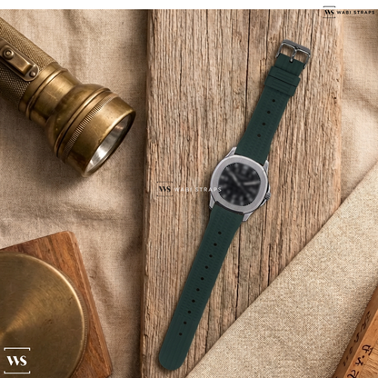 Green Ribbed Rubber Watch Strap on Patek Philippe Aquanaut 5066A Automatic