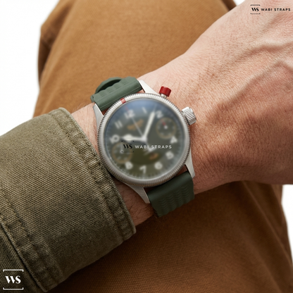 Green Ribbed Rubber Watch Strap on HANHART AUSTRIAN AIR FORCE 733L.290-5110 LIMITED EDITION MEN WATCH