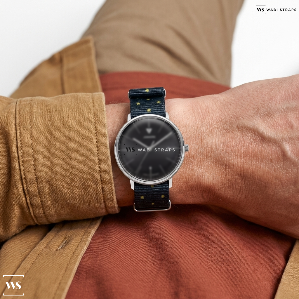 Green/Yellow Graphic Print Nylon Watch Strap on Junkers Bauhaus 9.08.01.02