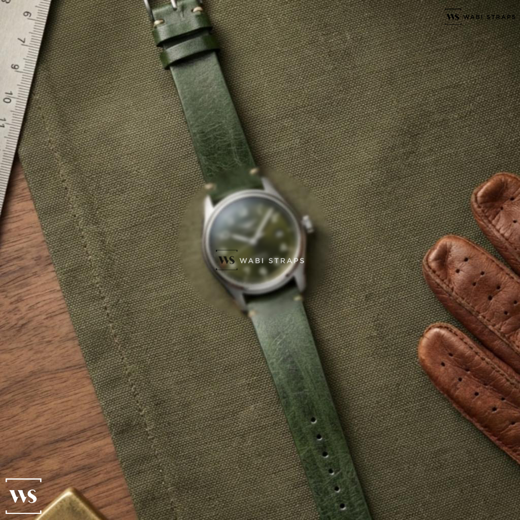 Green Wood Leather Watch Strap on Longines Master Collection Automatic Green Dial Stainless Steel Men's Watch