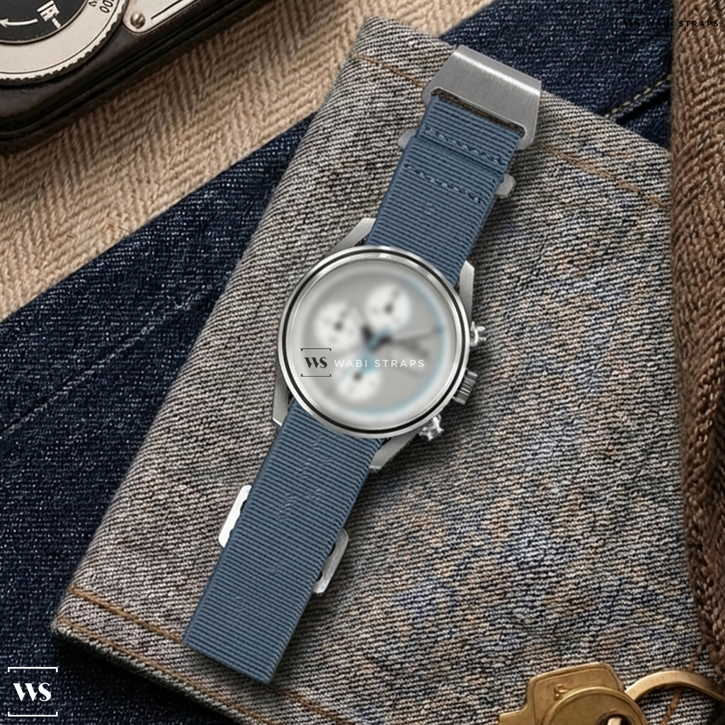Grey Basic Nylon Watch Strap on Fortis Stratoliner