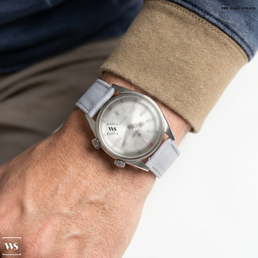 Black/Grey Hybrid Leather Watch Strap on Lorier x Worn & Wound Hydra II Limited Edition