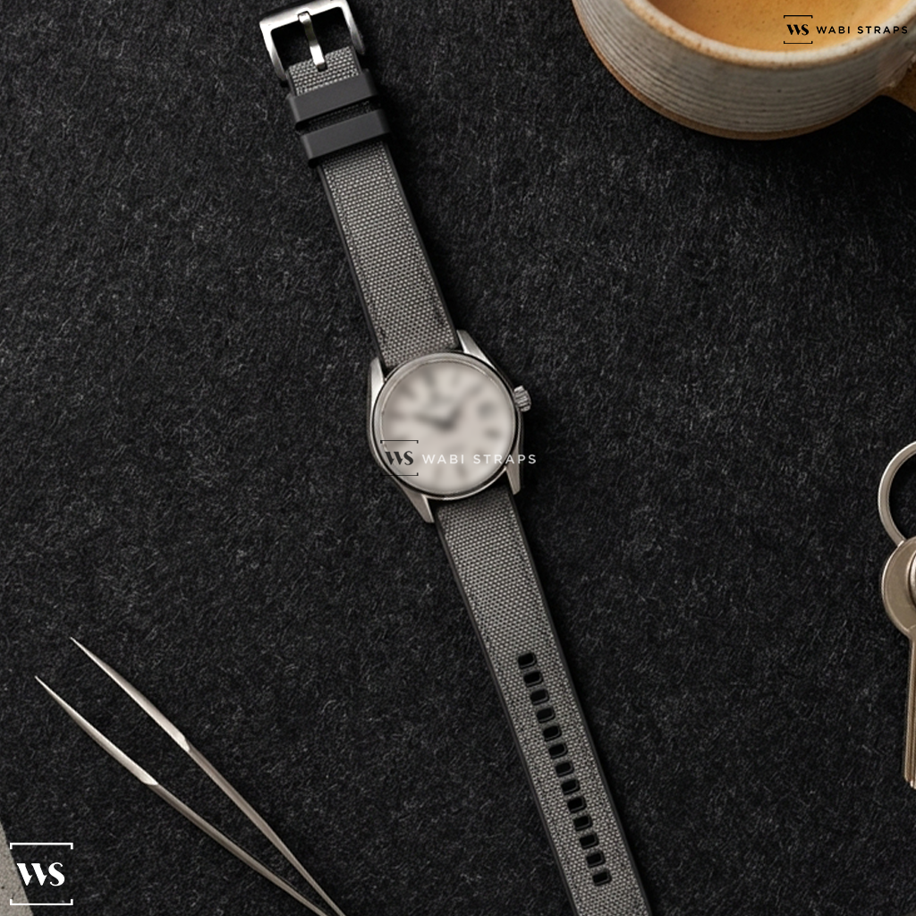 Grey Hybrid Canvas Watch Strap on Grand Seiko Grand Seiko Hi-Beat 36000 White Birch
