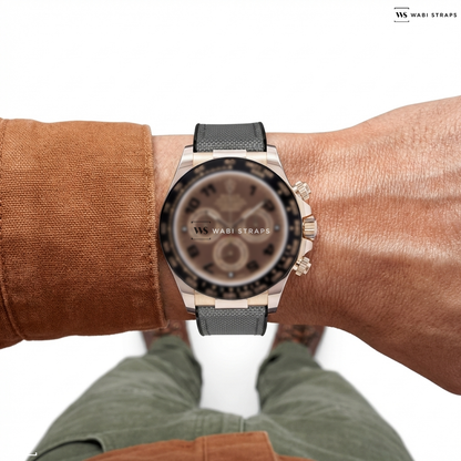 Grey Hybrid Canvas Watch Strap on Rolex Cosmograph Daytona 116515LN 18K Rose Gold / Chocolate Dial