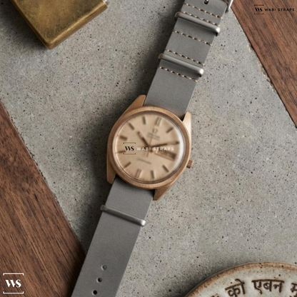 Grey Aged Rustic Leather Watch Strap on Omega Semaster Gold Day Date