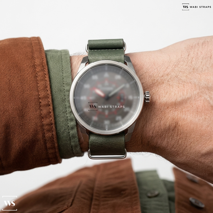 Grey Aged Rustic Leather Watch Strap on Citizen Eco-Drive Pilot Watch