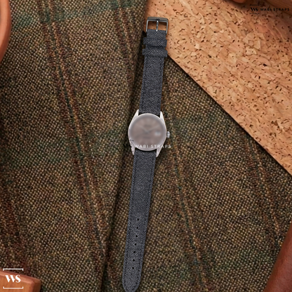 Grey Denim Leather Watch Strap on Rolex Date Ref. 1501