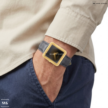Grey Denim Leather Watch Strap on Piaget Protocole Yellow Gold