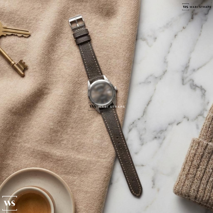 Grey Pebbled Leather Watch Strap on Tudor Date Day “Jumbo”