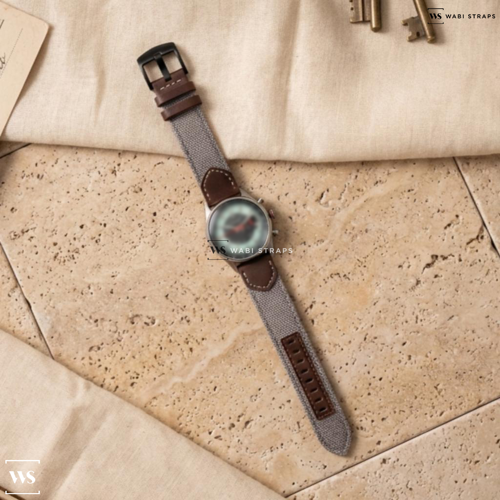Grey Hybrid Leather Watch Strap on Depancel X Worn & Wound Allure Valjoux 92