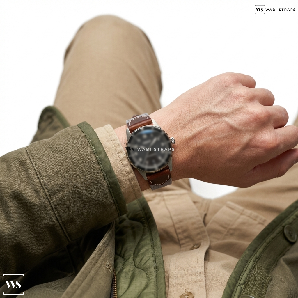 Grey Hybrid Leather Watch Strap on 38mm Automatic Standard Issue Field Watch with Date