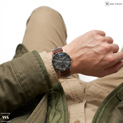 Grey Hybrid Leather Watch Strap on 38mm Automatic Standard Issue Field Watch with Date
