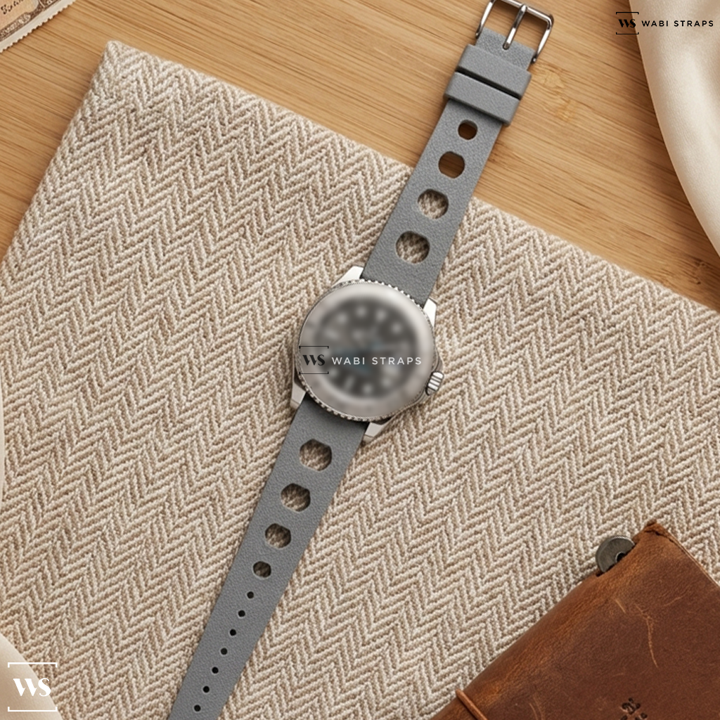 Grey Perforated Silicone Watch Strap on Rolex Yacht Master SS Gray Dial / Platinum Bezel