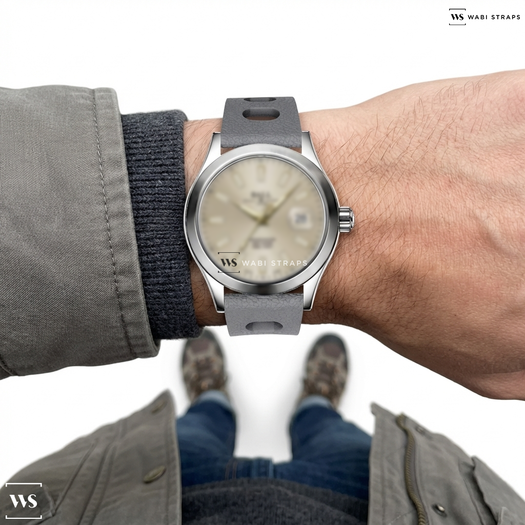 Grey Perforated Silicone Watch Strap on BALL ENGINEER III NM9026C-S39CJ-CH MARVELIGHT CHRONOMETER MEN WATCH