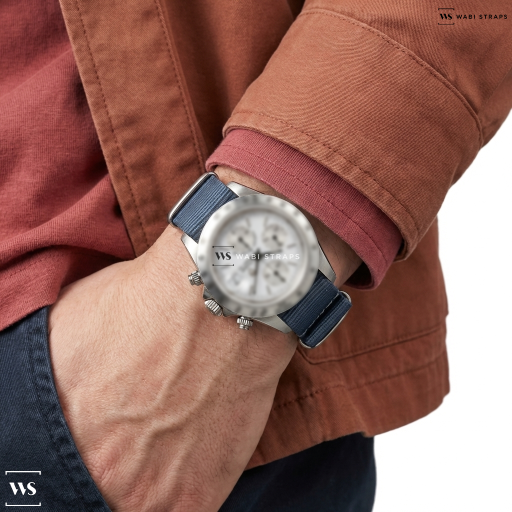 Grey Solid Plain Nylon Watch Strap on Tudor Tiger Prince Date