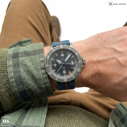 Grey/Orange 3-Stripe Nylon Watch Strap on Laco Hamburg Din