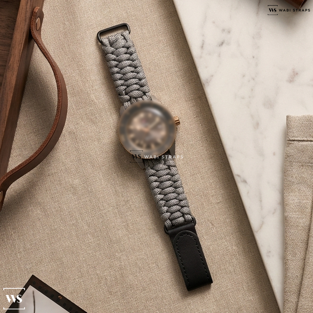 Grey Woven Nylon Watch Strap on Rado Captain Cook High-Tech Ceramic Skeleton 43mm Mens Watch R32148162